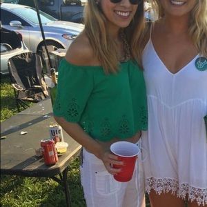 Green off the shoulder shirt